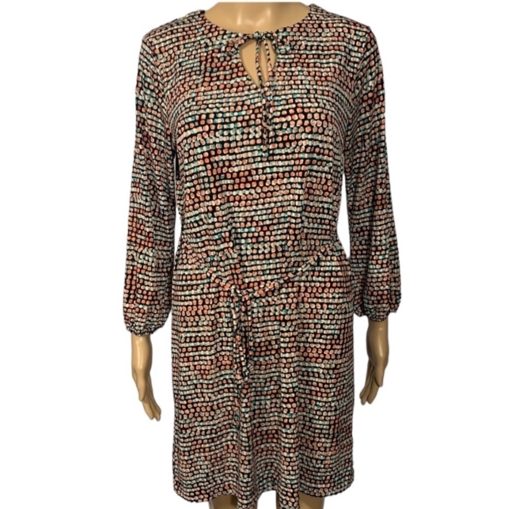 COVINGTON Multicolor Crew Neck With Tie Long Sleeve Belted Mini Formal Dress S